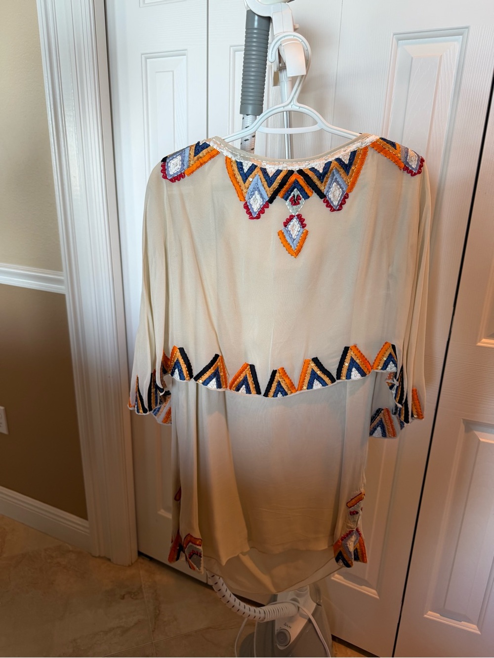 Ivory Embroidered Geometric High-Low Tunic